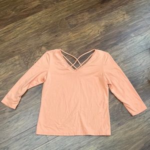 Elliot Lauren gorgeous simple crisscross back 3/4 length sleeve top ladies large